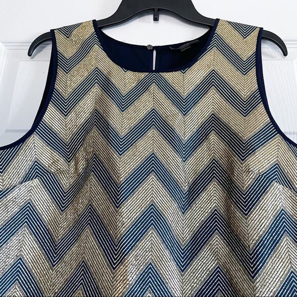 J. Crew Navy Metallic Gold Chevron Blouse - Picture 2 of 6